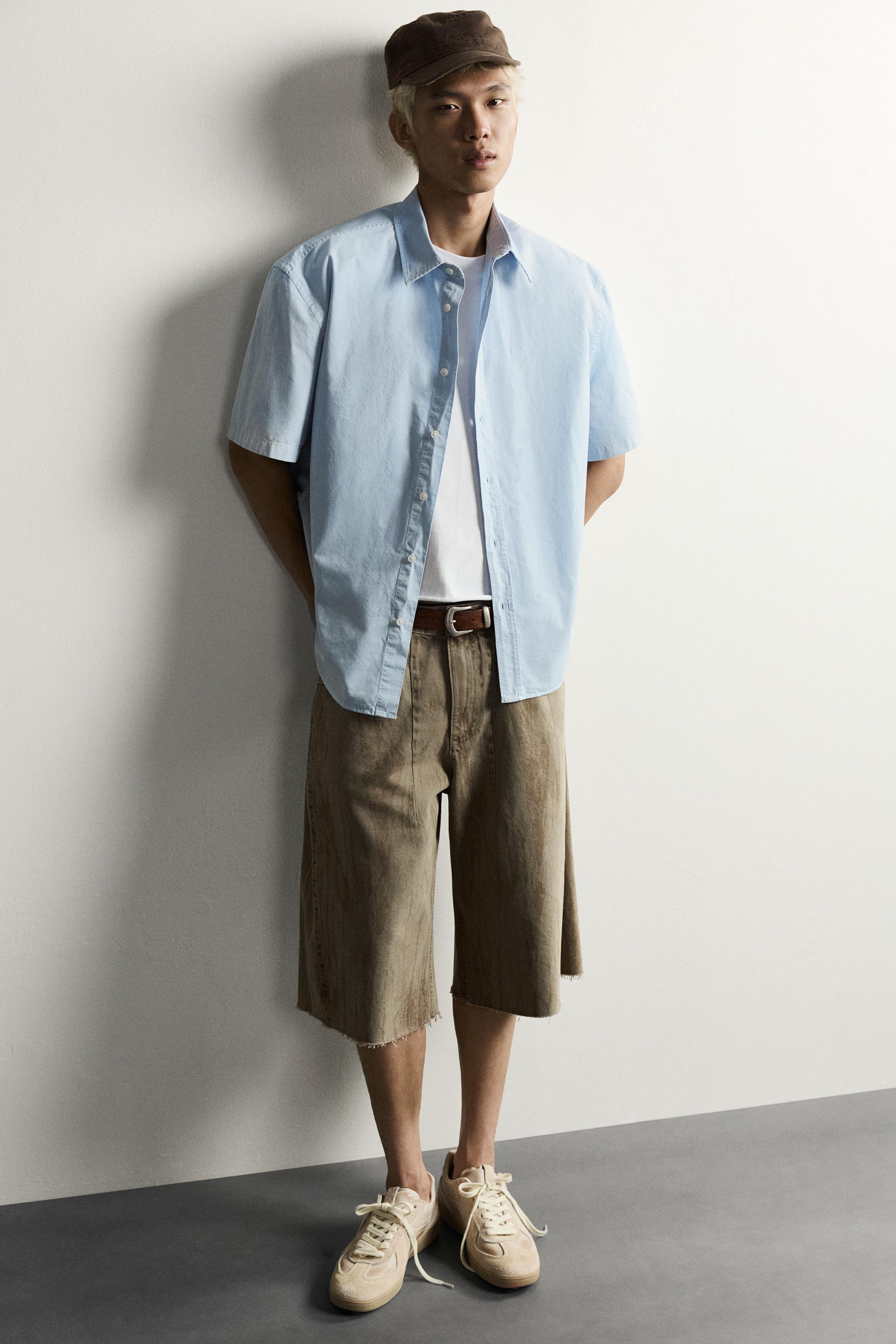 WASHED PRINT DENIM JORTS